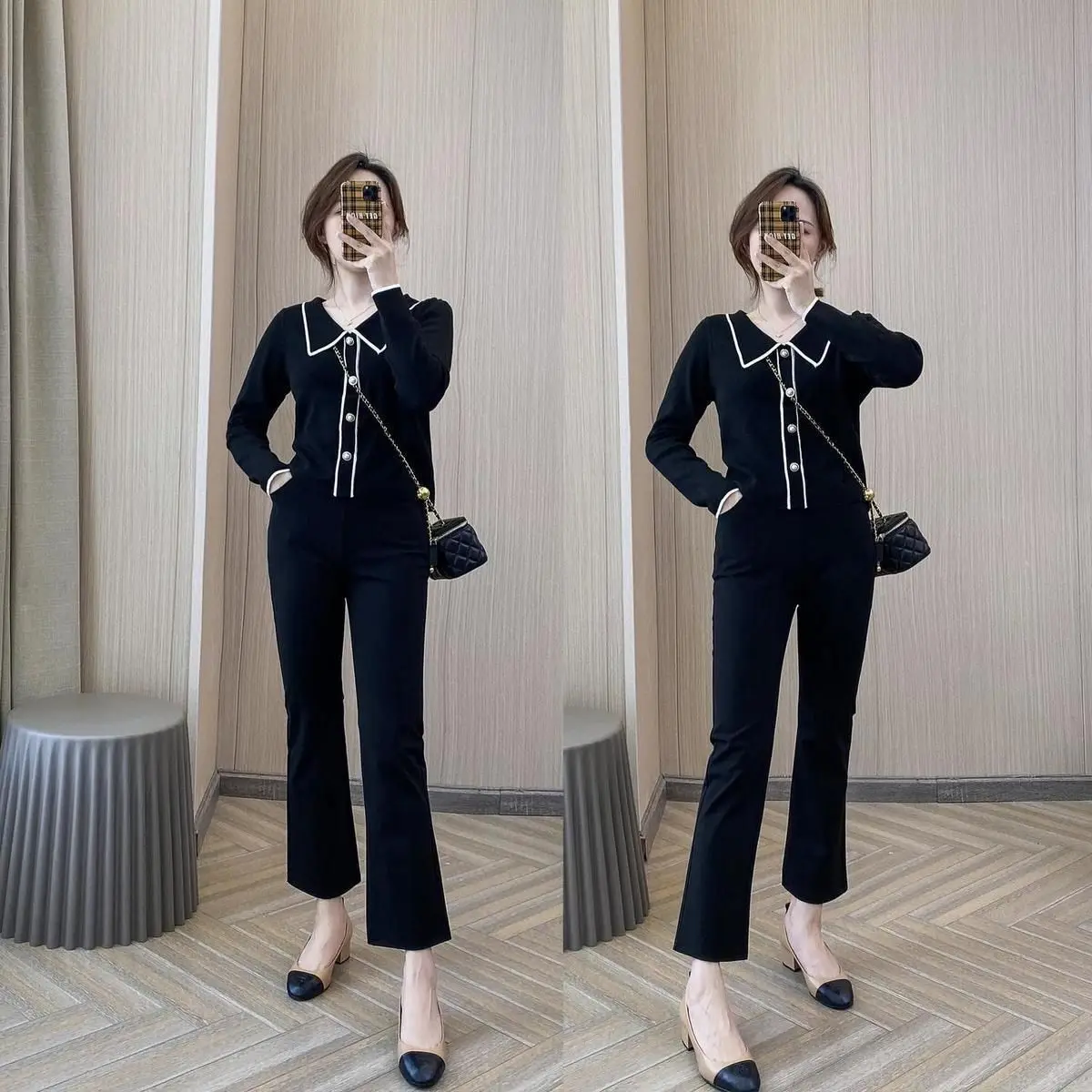 Slimming Micro Flare Pants High Waist Casual Pants Asymmetric Details Spring Fashion for plus Size Women Nine Points Pants