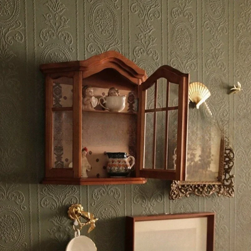 French retro solid wood cup holder window decoration multi-layer storage wall-mounted shelf handmade