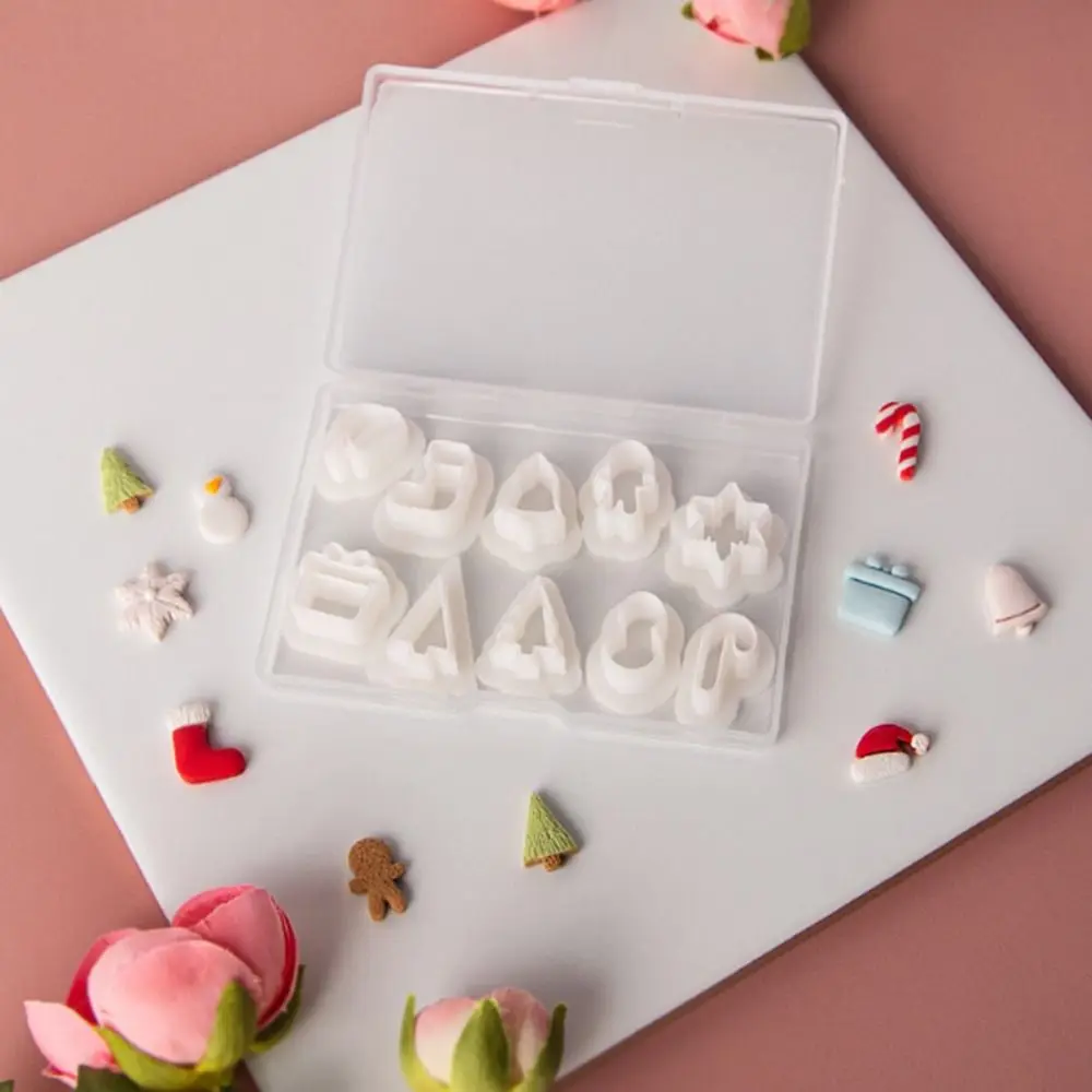 10PCS Geprägte Form Weihnachten Polymer Clay Cutter Form Handgemachte Weihnachten Hut Schmuck Machen Form Weihnachten Baum Schneemann