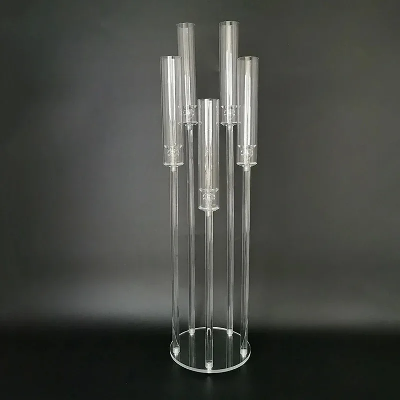 All Clear Acrylic Candlesticks, 5 Heads Candle Holders, Wedding Party Table Centerpieces Holder, 10Pcs