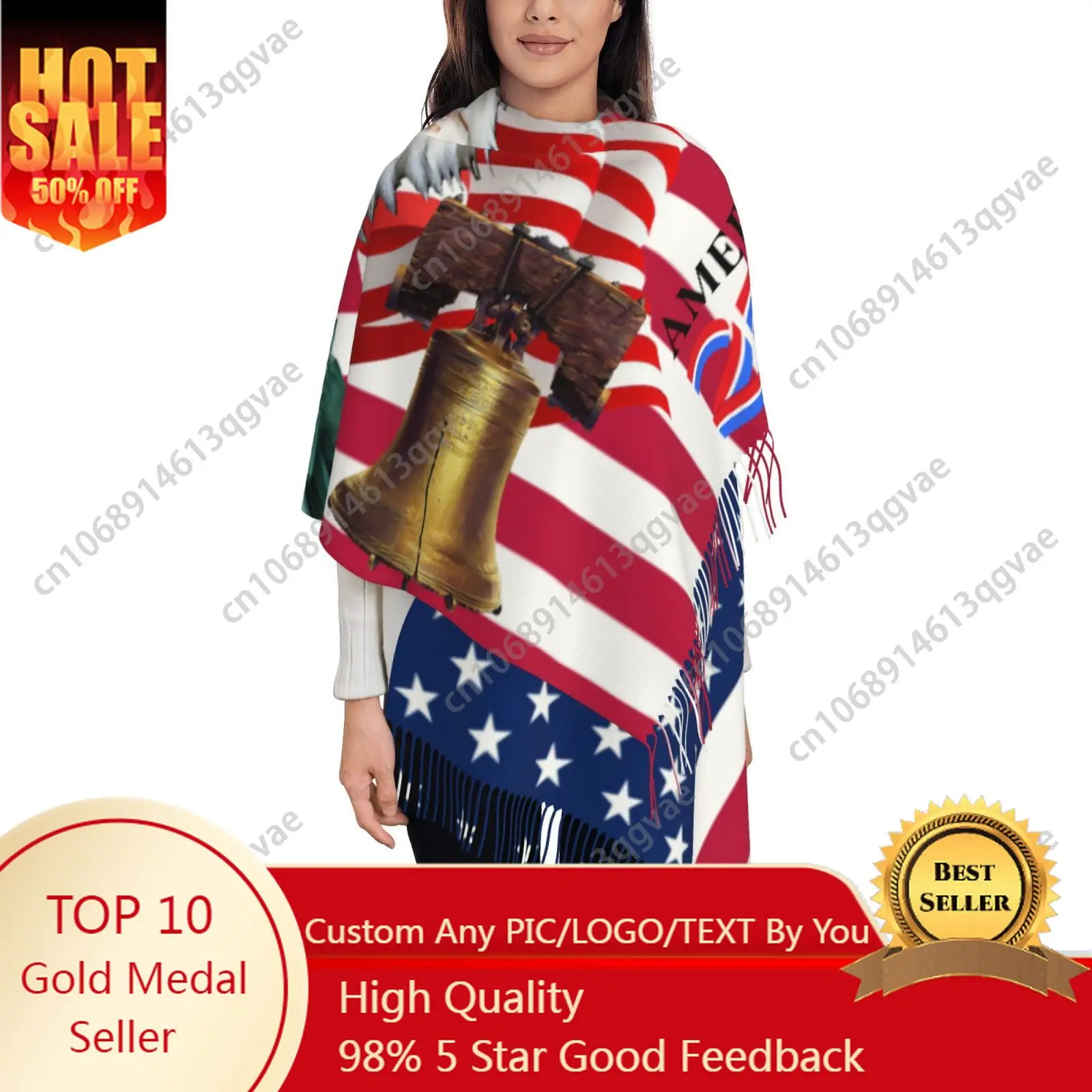 

America 250 Custom Soft Tassel Warmth Scarf Traditional Headscarf Autumn Winter Large Size Shawl Scarf Gift Cashmere Scarf