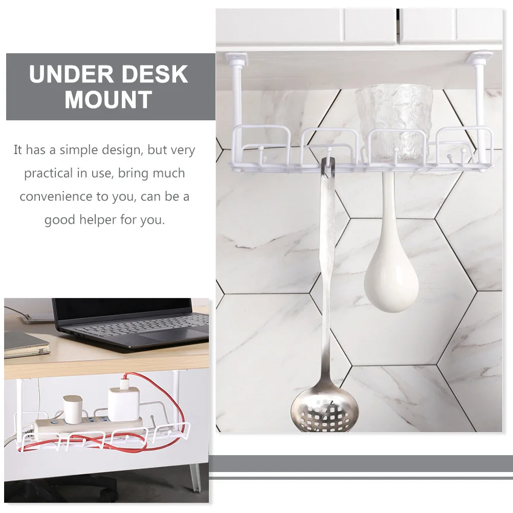 2 قطعة صينية إدارة الكابلات المكتبية المدمجة تحت منظم الأسلاك المكتبية لرف تخزين الحبل مع خطافات تعليق تحت الطاولة #1