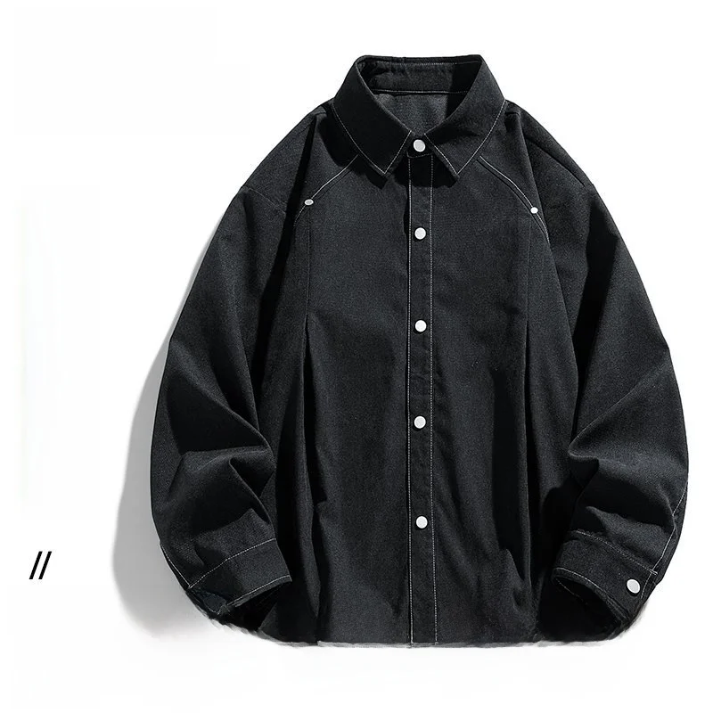 

L9XL New 2026 Large Size Long Sve Men's irt Hong Kong Sle Collar Trendy Pure Color Casual Fit Artificial Cotton Geomet...