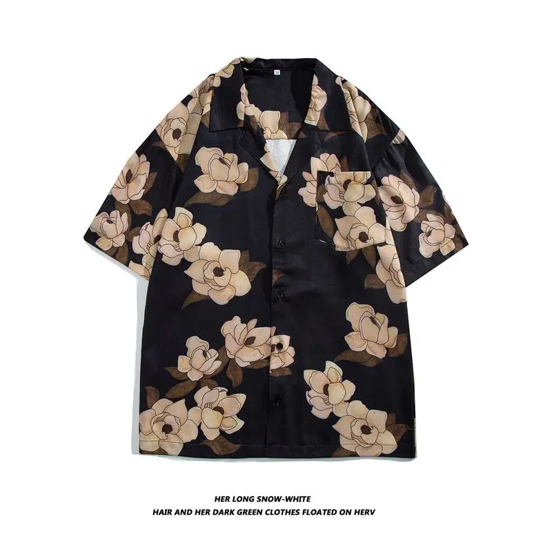 

Loose Short Sleeve Floral Shirt Men Women plus Size Retro Hong Kong Style Summer Hawaii Fat Handsome Couple Matched Shirt