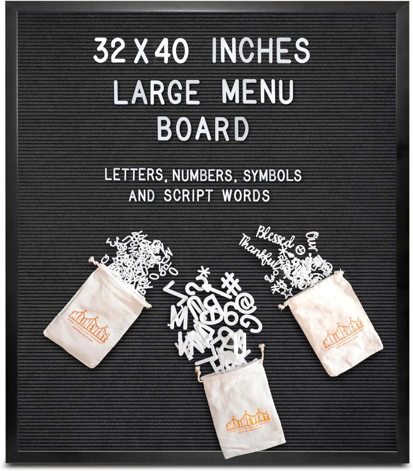 

32x40 Inch Black Felt Menu Board with Letters and Numbers, Oak Frame for Business and Restaurant Use