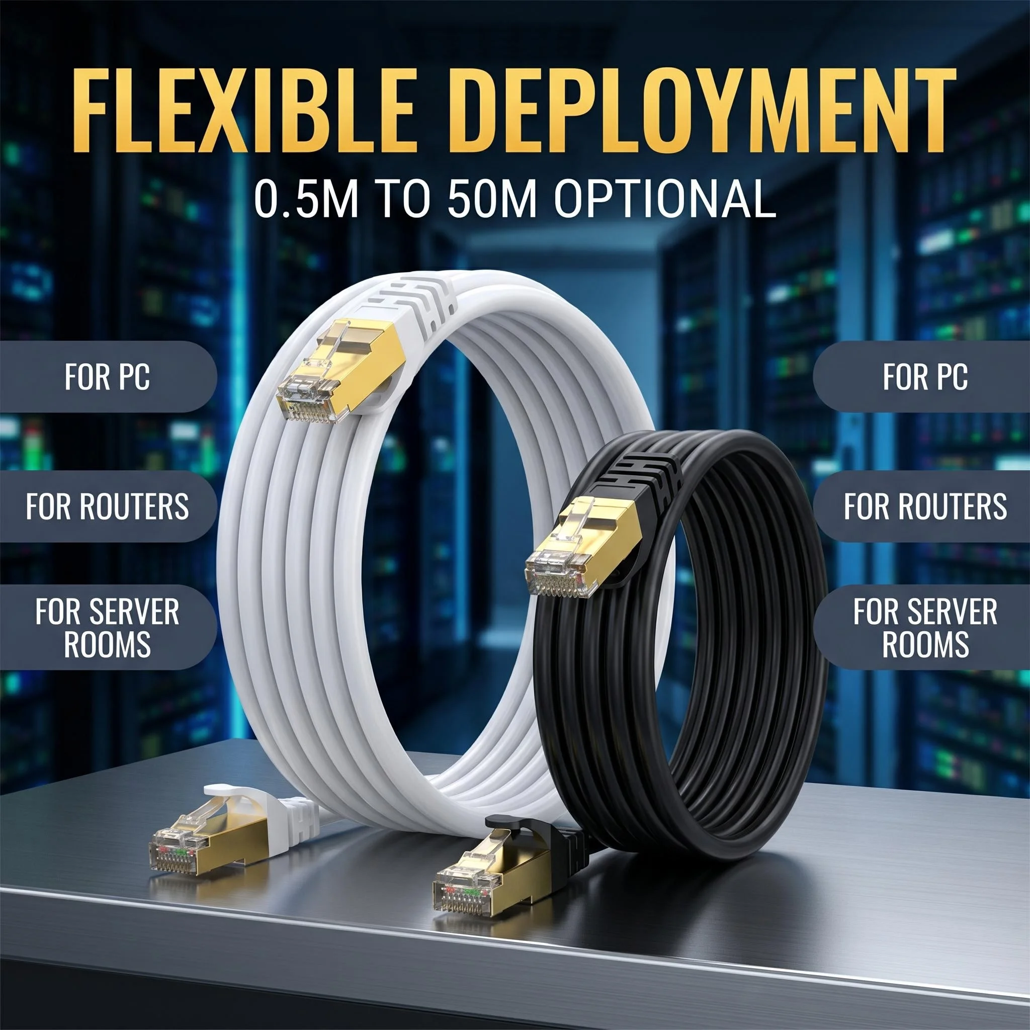 CAT6 FTP Shielded Ethernet Cable 1000Mbps Gigabit RJ45 LAN Patch Cord Gold Plated Pure Copper for Gaming Office Router 0.5m-50m