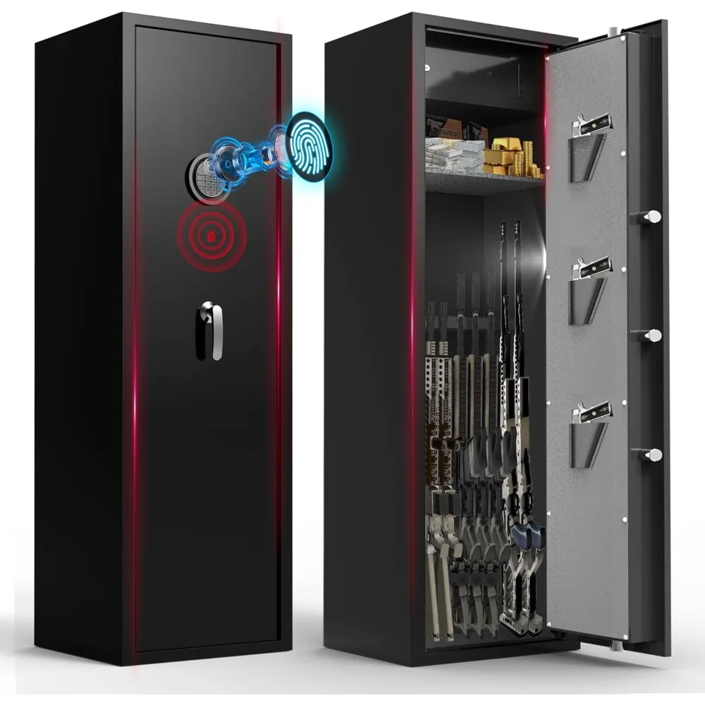 

8-10 Gun Safe for Rifles & Pistols - Biometric Fingerprint Lock,Keys and Password, 57.1" Tall,No Assembly Required,LED Light,