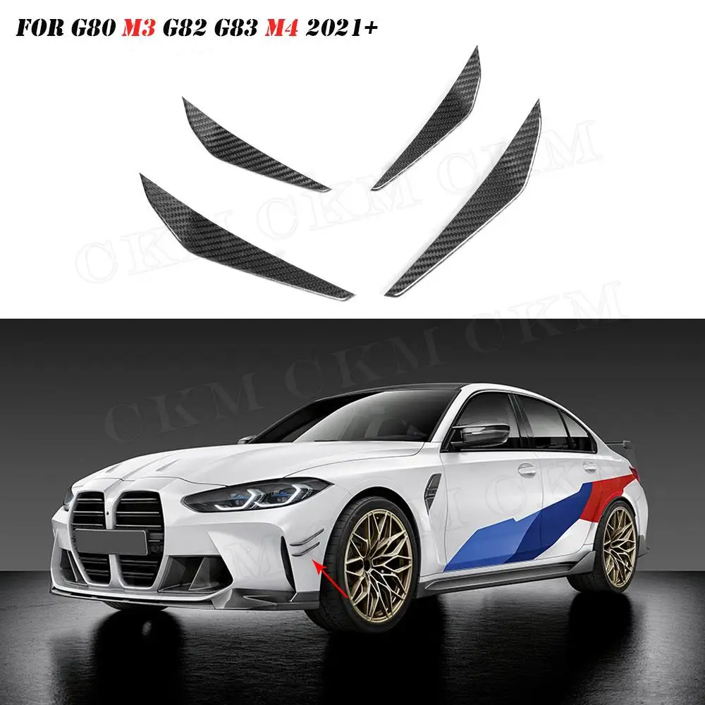 

Dry Carbon Fiber Front Bumper Side Canards Fins Flaps Trims for BMW 3 4 Series G80 G82 G83 M3 M4 2021+ Body Kits Accessories