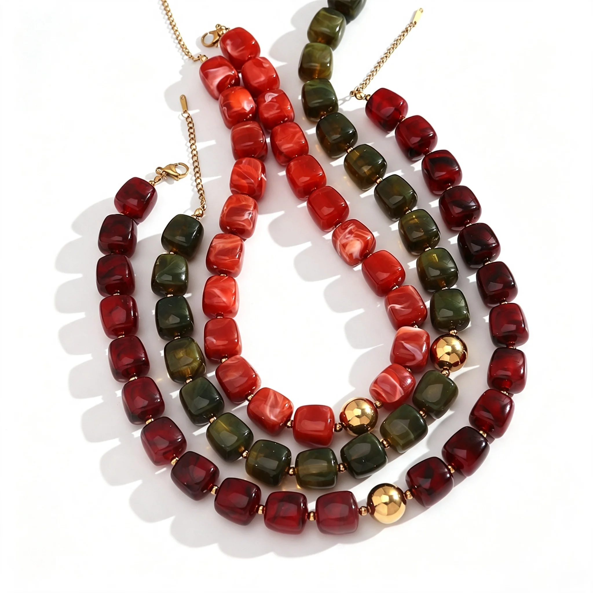 Trendy Golden Stainless Steel Round Bead Choker Necklace Acrylic Geometric Square Beads Collar Necklace Waterproof Jewelry Gifts