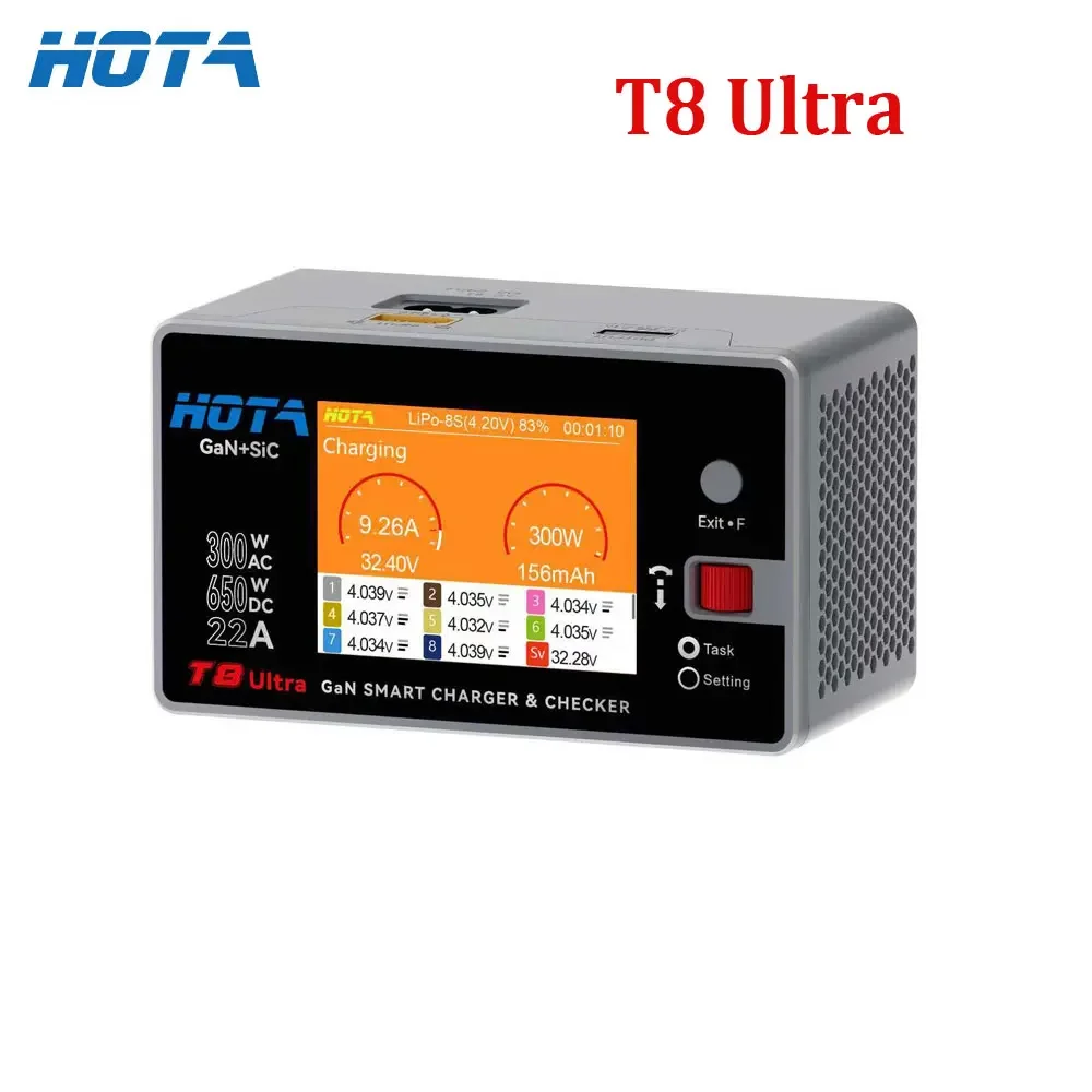 HOTA T8 Ultra Gallium Nitride AC DC Balance Charger High Power 8S LiPo Smart Charger for RC FPV Aircraft