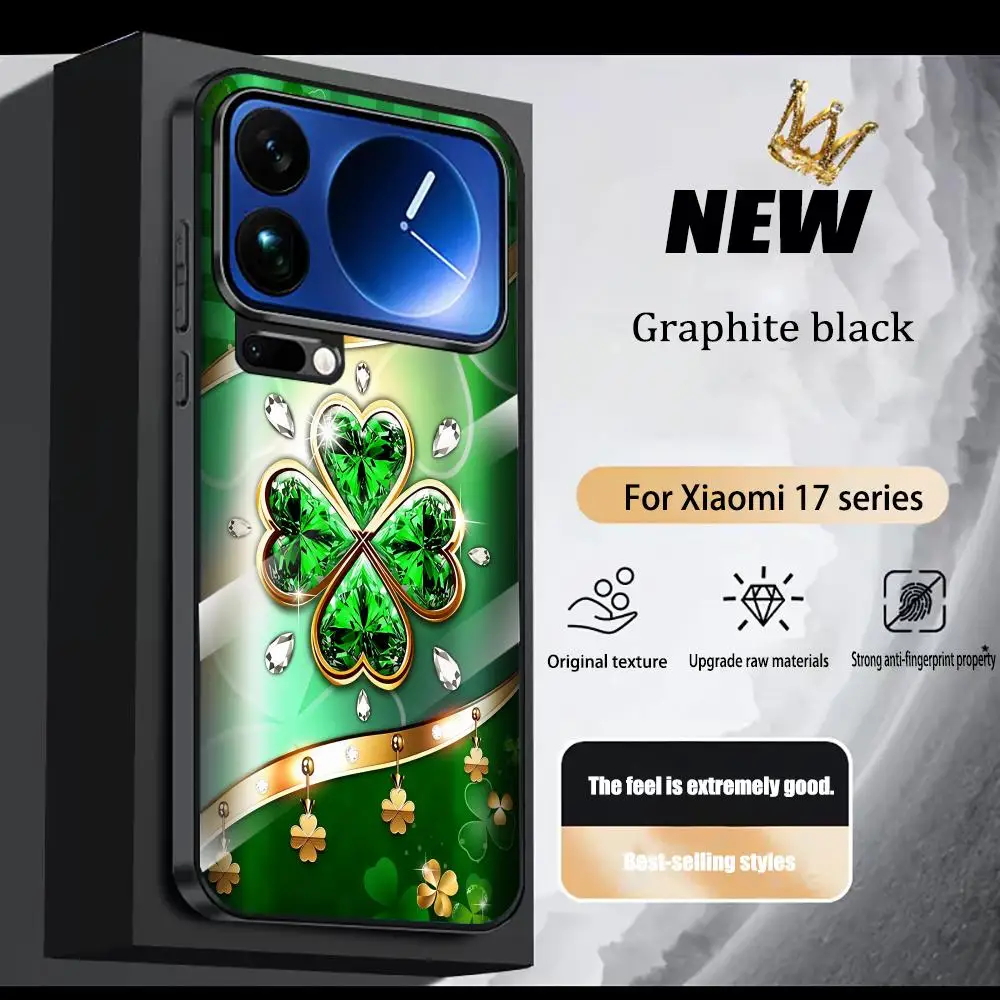 Emerald Four Leaf Clover Phone case Fashion 17 15 glass phone case for Xiaomi 17/15/14/13/12 T Ultra Pro Lite 12s 12x MI11 MI11i
