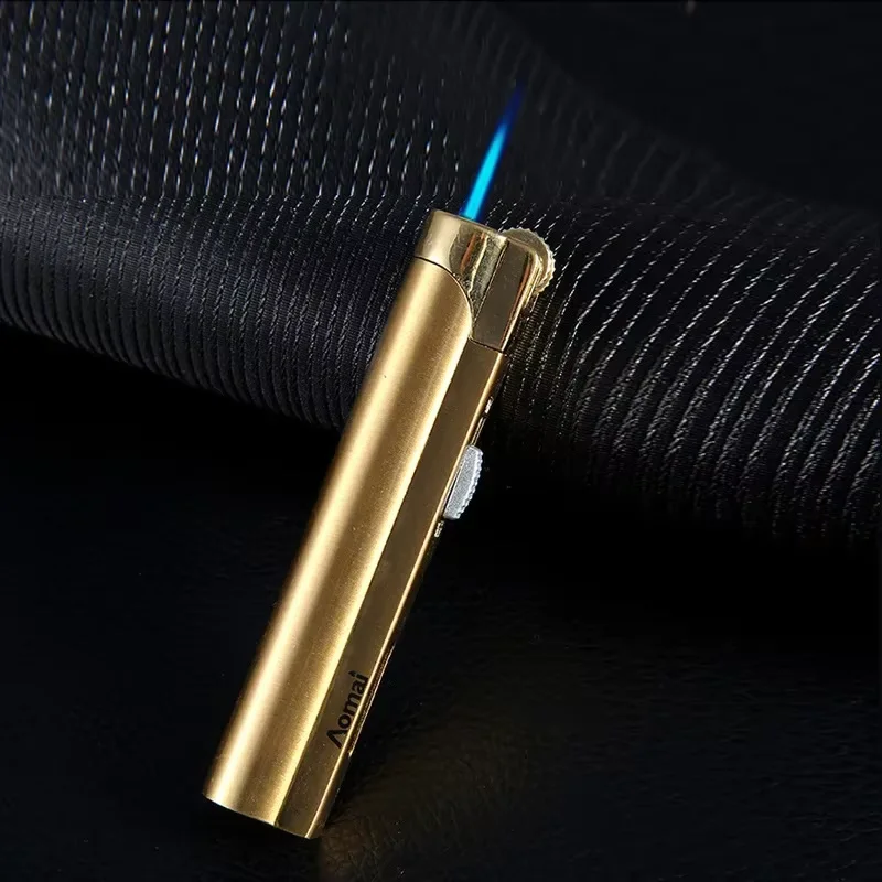 AOMAI Blue Jet Flame Windproof Metal Cigarette Lighter Inflatable Torch Lighter with Grinding Wheel Feature for Men