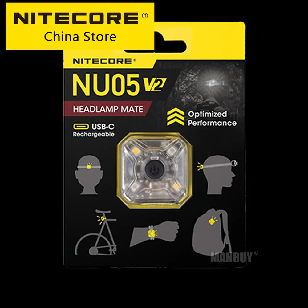 Nitecore NU05v2 Ultra Lightweight USB-C Rechargeable Headlamp Mate 40 Lumen Waterproof IP66 Rated 1m Impact Resistant Mini Light