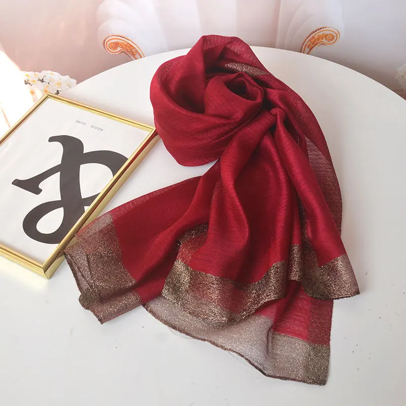 Long Silk Scarf for Women Black Designer Hijabs Beach Shawls Ladies Wraps Scarves Luxury Head Scarf Bandana Headband Foulard New