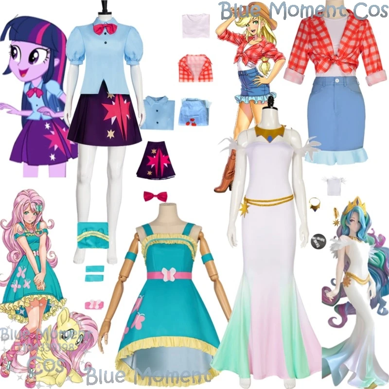 

Twilight Sparkle Apple Jack Fluttershy Princess Celestia My Little Cute Anime Pony Cosplay Dress Suit Women Girl Cos Customized