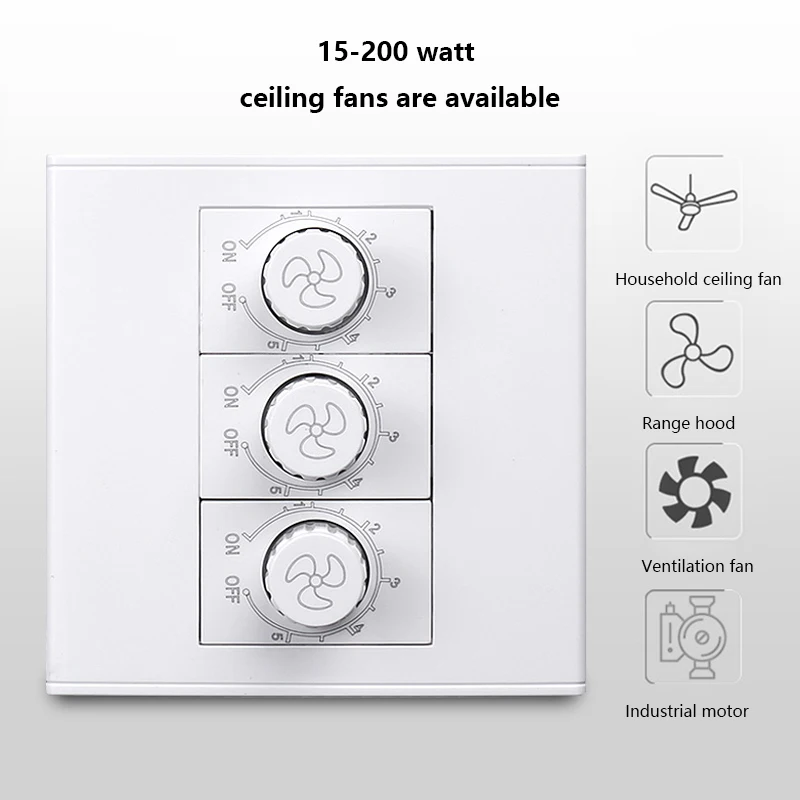 86 Type Ceiling Universal Fan Adjustment Stepless Speed Controller 15W-200W Fan Switch Wall panel 220V White controller governor