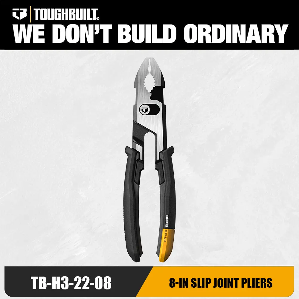 TOUGHBUILT 8-inch zware slipjointtang, multifunctioneel industrieel handgereedschap voor doe-het-zelf, huishoudelijke reparaties, automotive, mechanica
