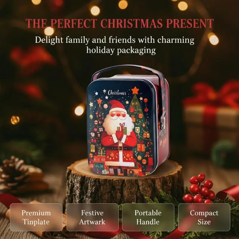Christmas Tinplate Tin Box Food Grade Reusable Biscuit Container for DIY Holiday Gift Wrapping Party Candy Storage