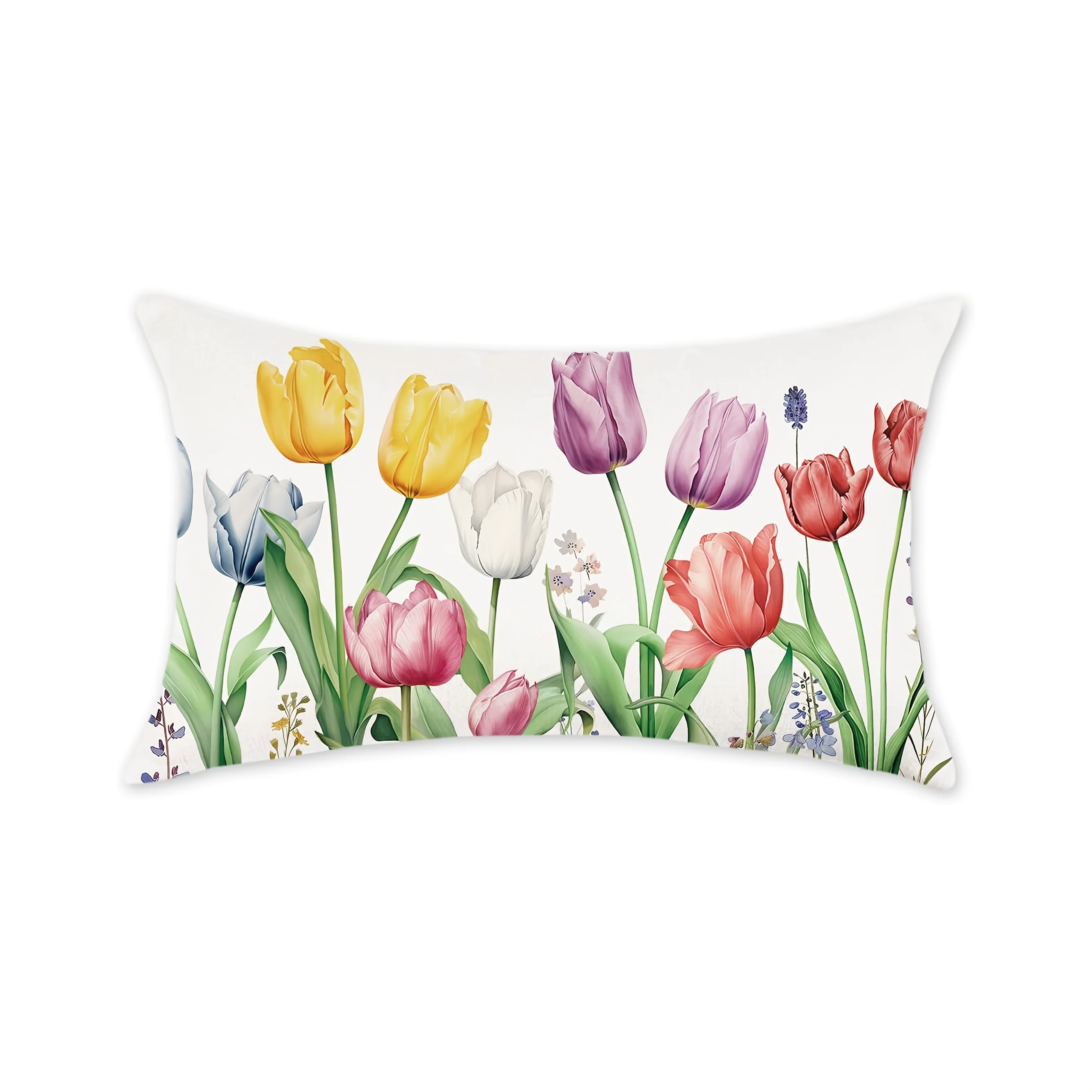 1pc Watercolor Tulip Flower Cluster Pillow Cover,Suitable for Sofa, Bedroom, Living Room, Balcony, Spring Gift for Flower Lovers