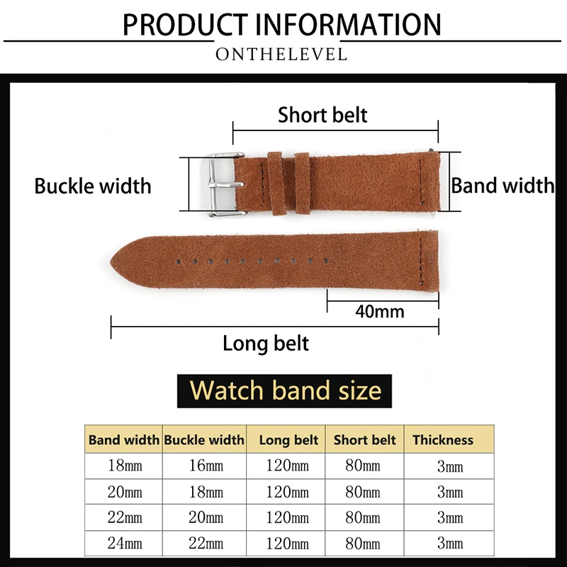 18mm 20mm 22mm 24mm Suede Watch Strap Double Layer Leather Handmade Vintage Watch Band  Replacement Wristband Watch Accessories