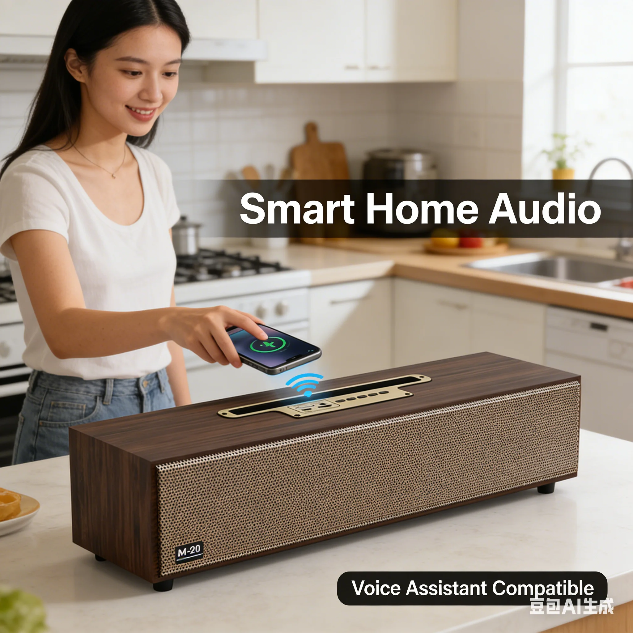 

HiFi Stereo Bluetooth 5.3 Speaker Wooden Cabinet, Dual 66MM Drivers,1200mAh Rechargeable,Multi-Device Compatible for TV/Phone/PC