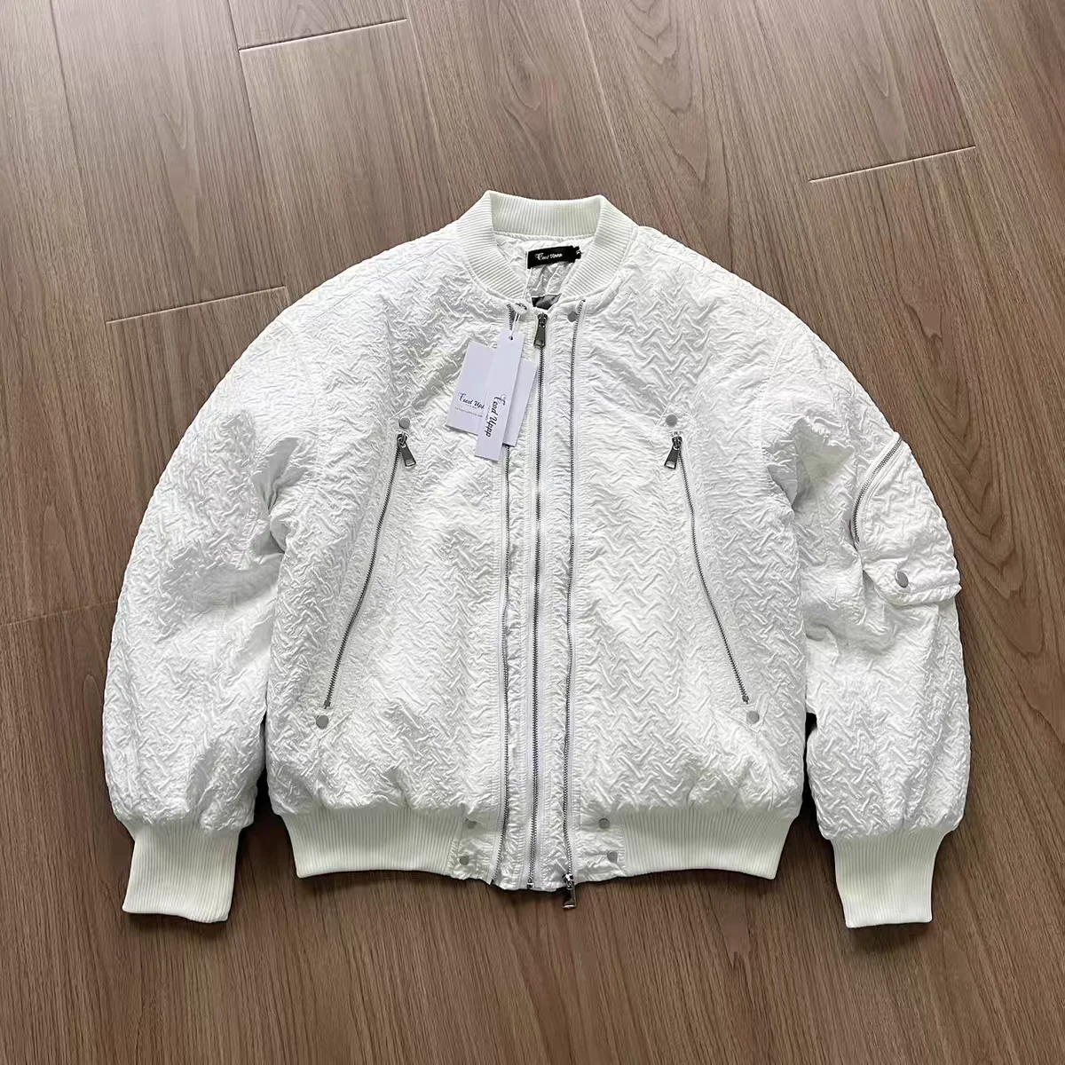 3D three-dimensional crumpled multi-zipper Ma1 aviator baseball jacket