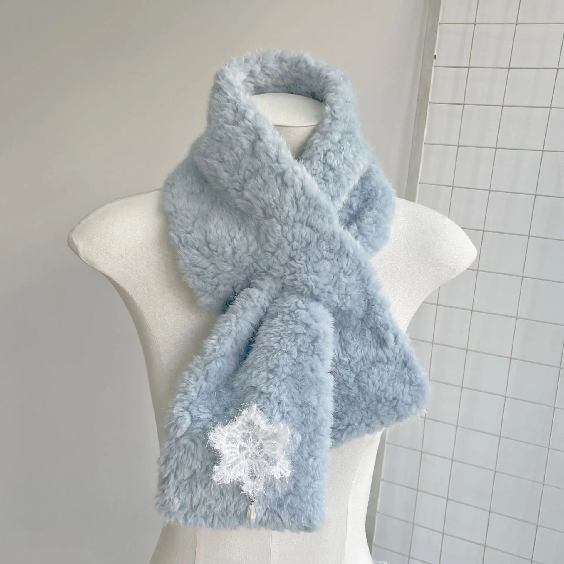 أفخم وشاح الشتاء فو الفراء ندفة الثلج تصميم النساء الفتيات وشاح لينة أفخم الأوشحة طوق الرقبة دفئا الاشياء 2025 هدايا عيد الميلاد #5