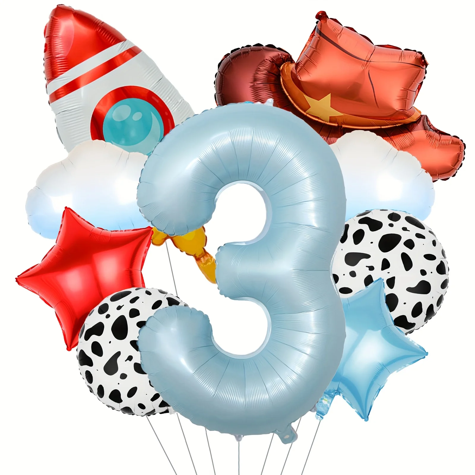 9-teiliges Wolken-Raketen-Cowboyhut-Ballonset mit digitalen Zahlen für Geburtstag, Western-Party, Babyparty, Taufe, Hochzeitsfeier – Detail 6