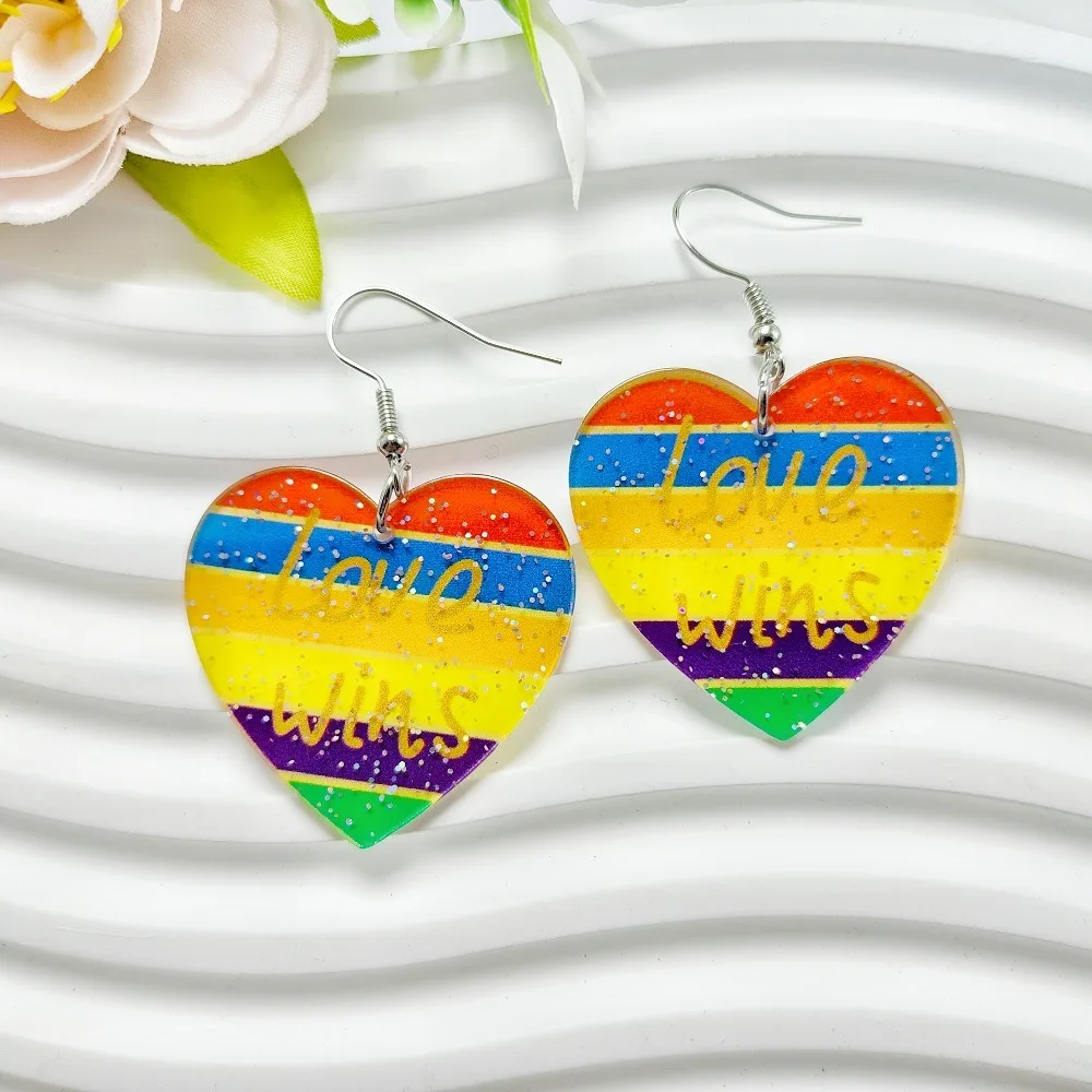 10 قطع جانب واحد الطباعة الاكريليك قوس قزح الخرز الحب القلب اليدوية فخر شهر قلادة الخرز مظلة العلم DIY مجوهرات الإكسسوار