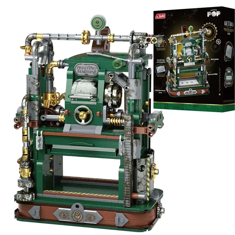 Retro Printer Building Blocks Set Vintage Printing Press Machine Bricks Model With Movable Type DIY Assembly Gift for Adults