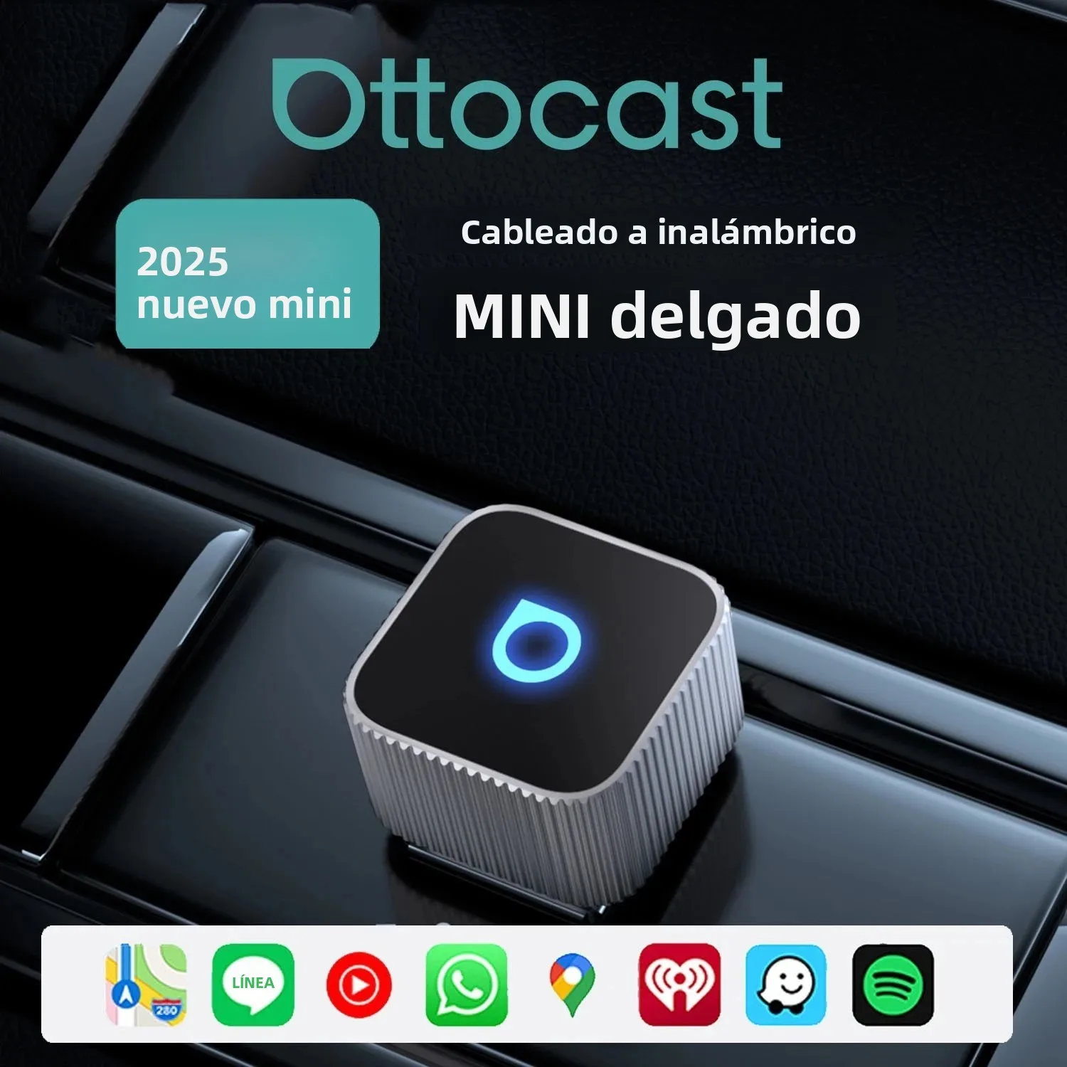 Ottocast Mini adaptador inalámbrico delgado CarPlay inalámbrico Android Auto para coche OEM Plug and Play WiFi Bluetooth conexión automática