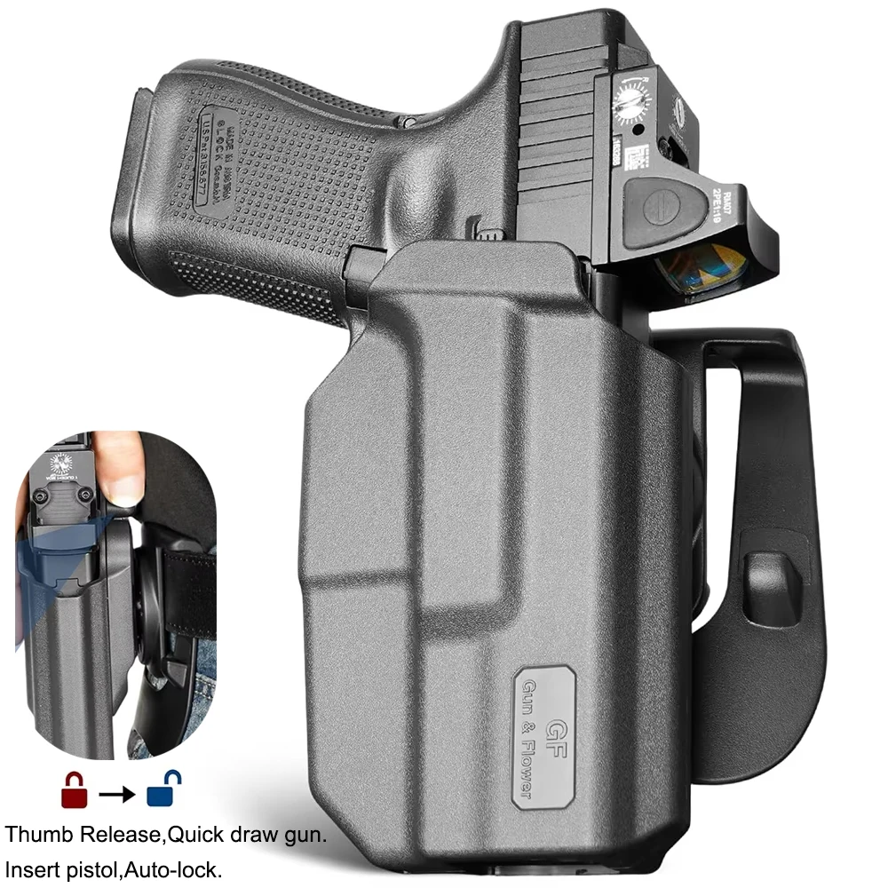 

Кобура для Glock 17/31 (Gen1-5), G19/23/32/44 (Gen3-5), G19X/22/45, полимерная, с выдвижным механизмом, OWB, тактическая, для правой руки