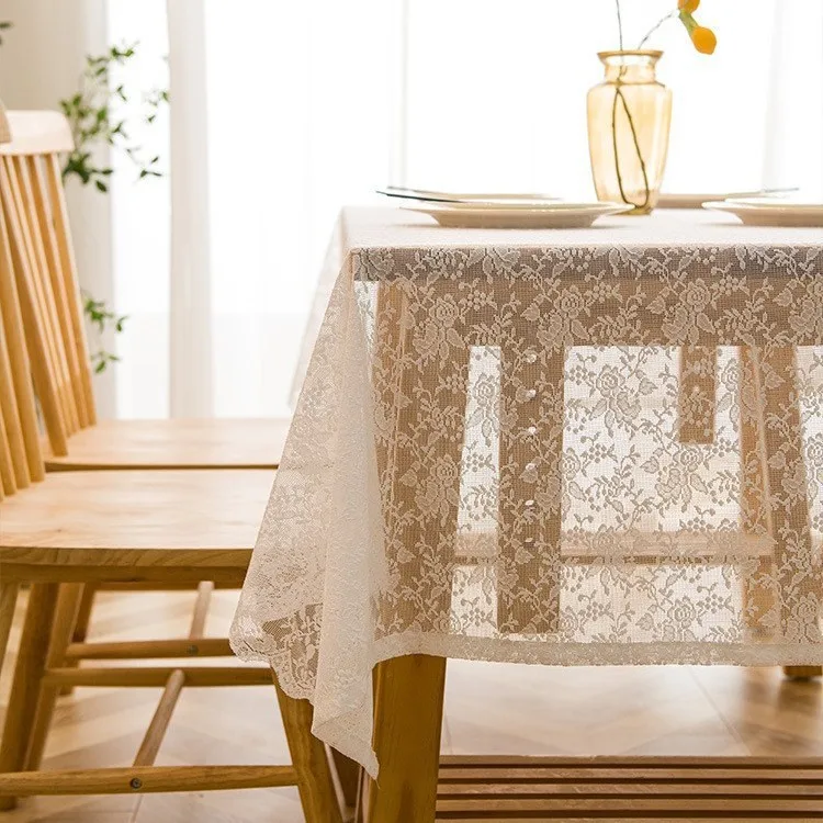 French hollow out white lace rectangular flowers tablecloth photography background table cloth cover