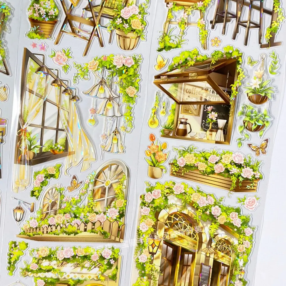 Coffee Shop Afternoon Sun PET Tape Sample, BOBO Fish Decorative Sticker for Journal Scrapbooking DIY Craft