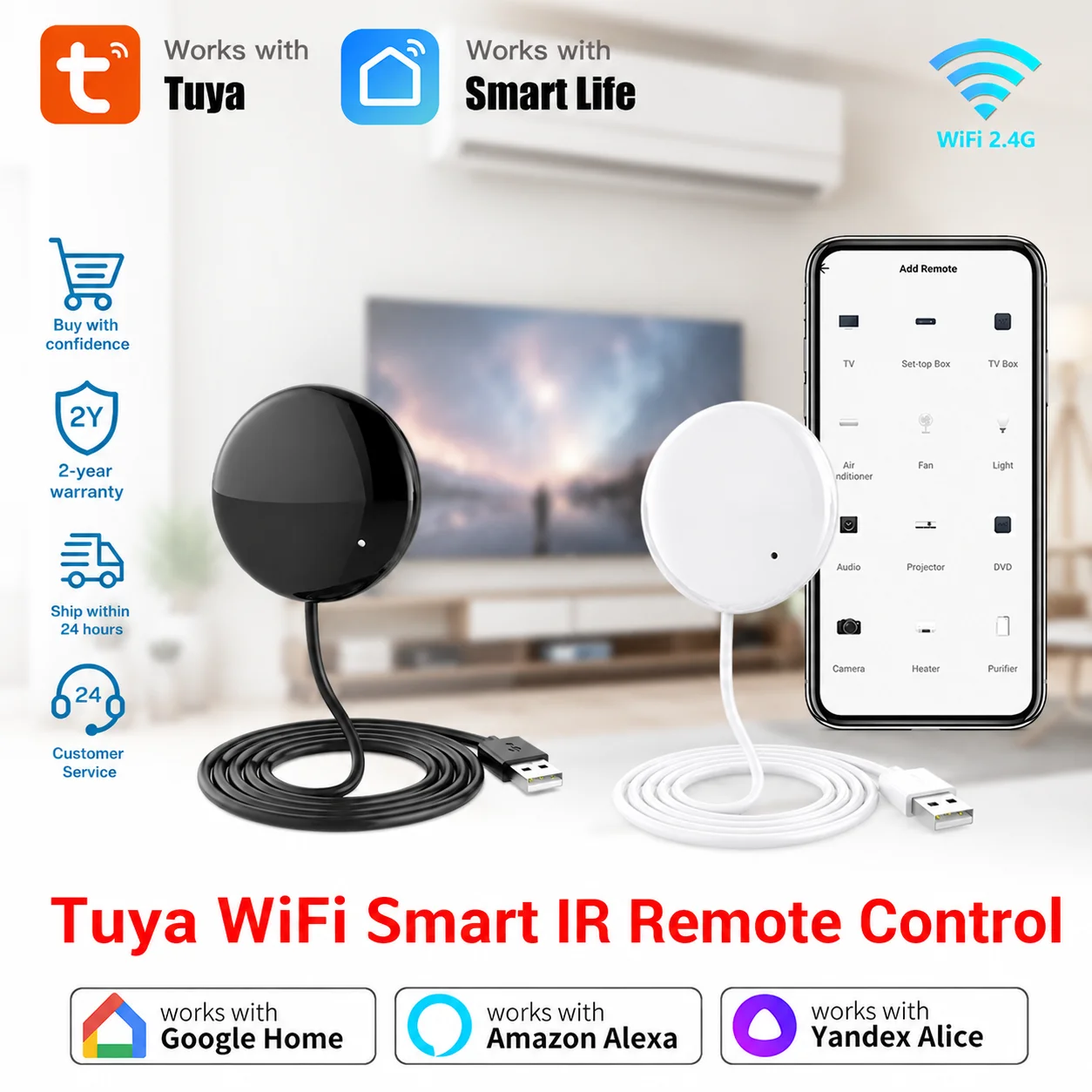 Smart IR Remote Tuya WiFi Universal Infrared Controller for Air Conditioner TV, Voice Control with Alexa Google Home Smart Life