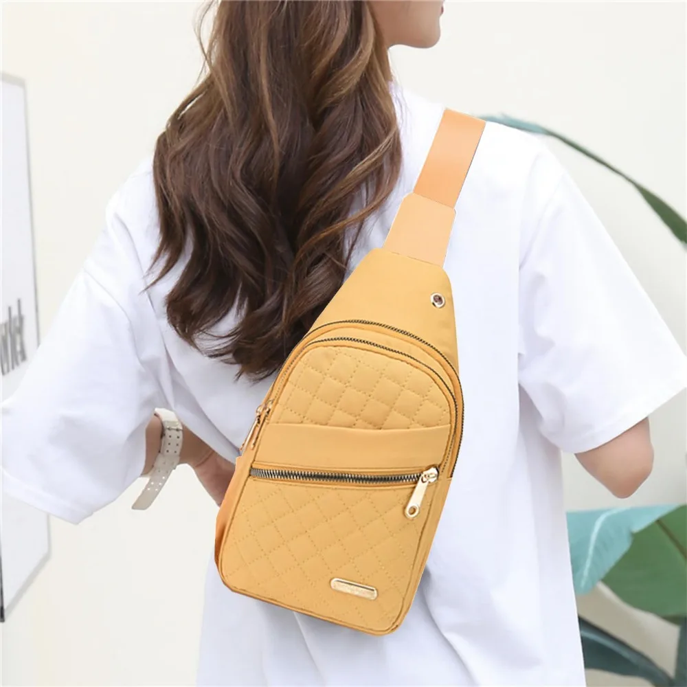 Fashion Multi-layer Quilted Women Sling Bag Oxford Solid Color Shoulder Bags Casual Large Capacity Chest Pack Outdoor Travel