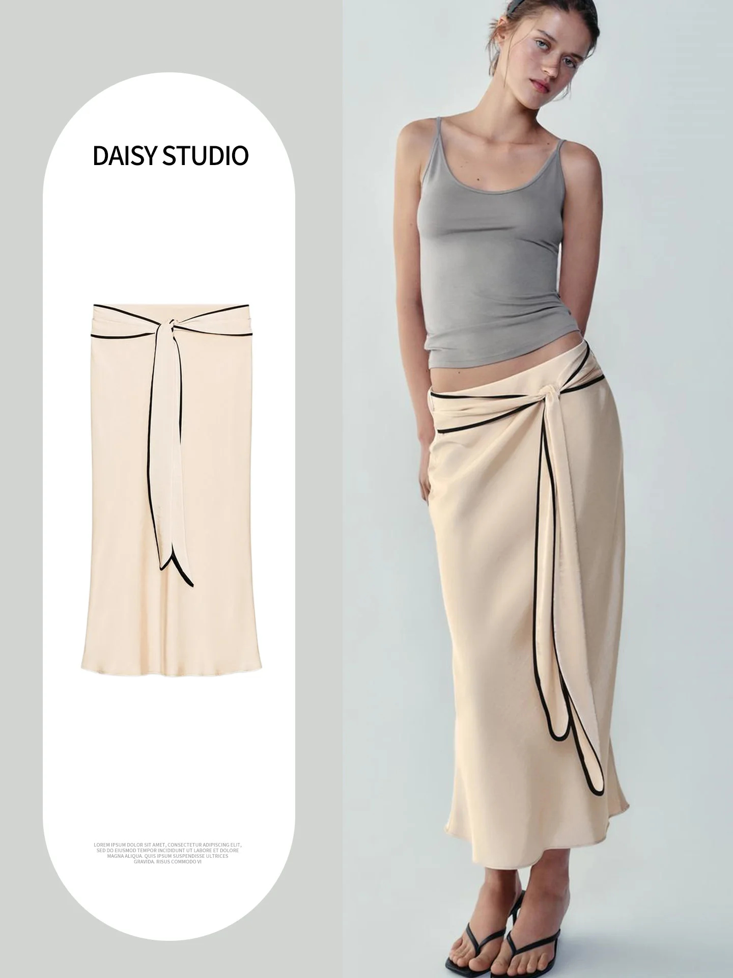 Autumn New Arrival Women's Casual Style Silk Satin Texture Color Block Midi Skirt Standard Fit Straight Tube Skirt