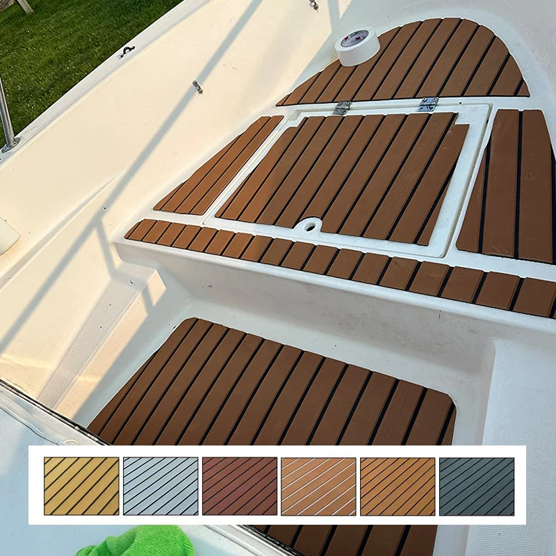Anti-Slip Faux Teak EVA Foam Mat 2400x450x6mm Self Adhesive Decking Sheet for Boat Yacht RV Marine Home Floor Sticker Pad
