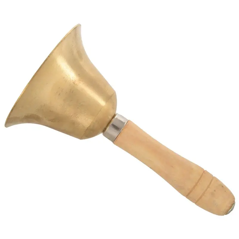 AB31-4X Solid Brass Wooden Handle School Reception Dinner Wood Shop Hotel Hand Bell Gold