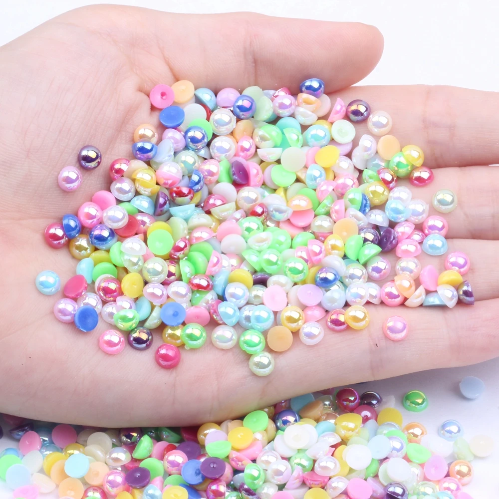 

5mm 10000pcs/lot AB Colors Half Round Pearls Imitation Flatback Glue On Resin Beads For Jewelry Making Craft Dress Supplies DIY
