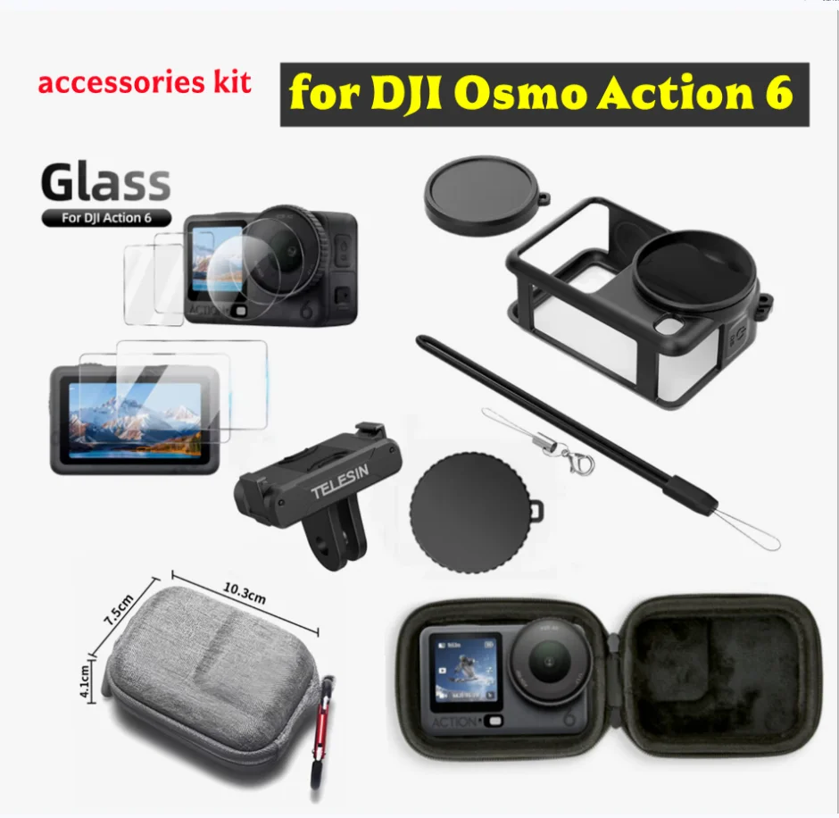 

Hard Shell Carrying Bag for DJI Action 6 Silicone Protective Case Tempered Glass Film Screen Protectors Storage Case Accessories