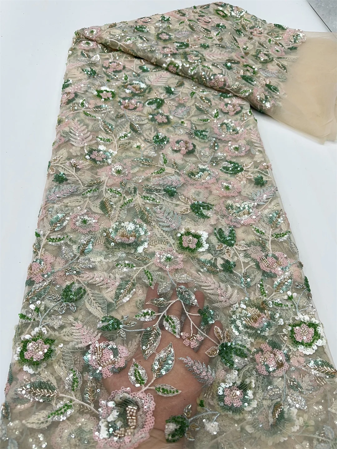 Kain Renda Tulle Manik-manik Afrika Baru 2025 Kualitas Tinggi Kain Tulle Perancis Renda Payet Nigeria untuk Jahit Gaun Pesta Pernikahan