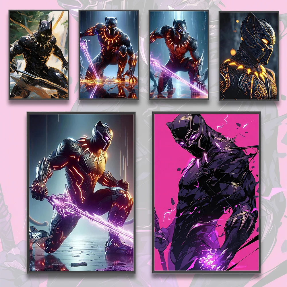 

Marvel Self-adhesive HD Poster Black Panther Superhero Wallpaper Photos Wall Bedroom Home Decoration Painting Pictures Popular