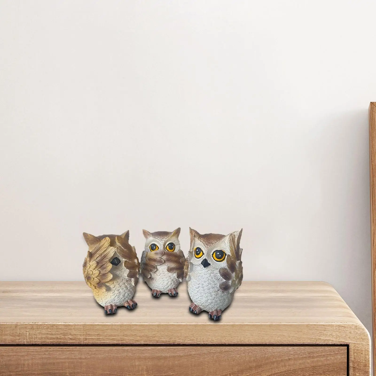3Pcs Owl Statues Crafts Decorative Realistic Collection Gift Artifical Small Ornaments for Table Garden Indoor Home Decoration
