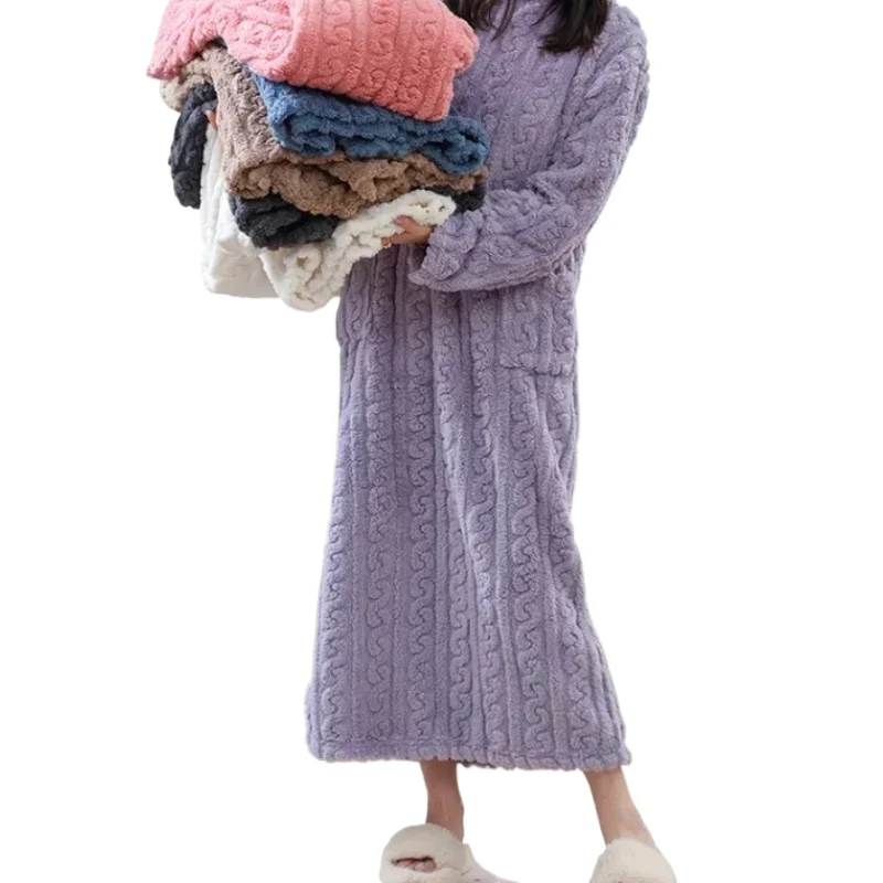 

Oversize Pullover O-Neck Long Sleeve Dress Women's Winter Loose Warm Pajama Casual Thick Flannel Sleepwear Chic Sweet Homewear