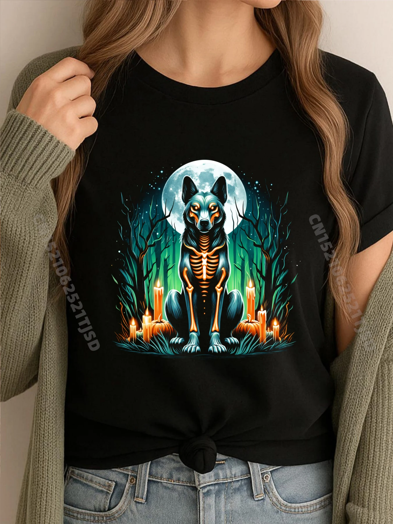 

Cool Dingo Skeleton Halloween Christmas Birthday Plain Shirt Men's Clothing Retro washed T-shirt New Years Eve