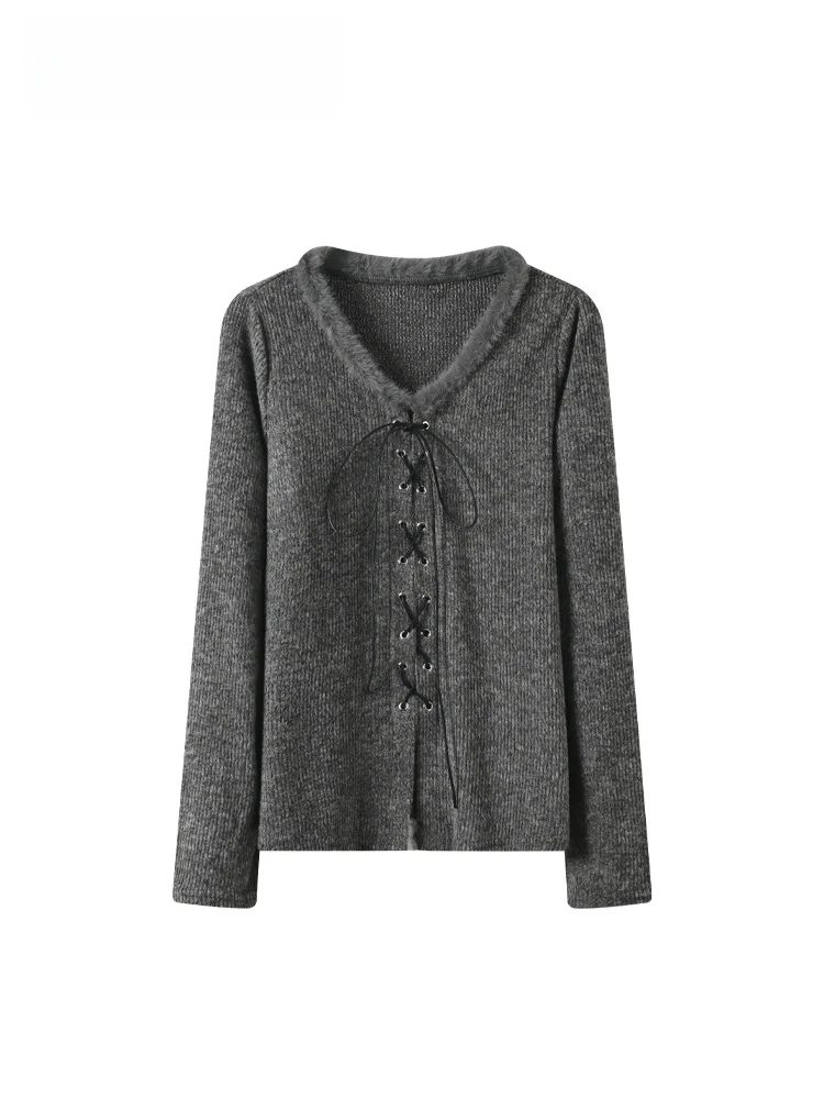 

plus Size Women's V-Ne Long Sve Knitwear Slimming Faionable Small Fraance Sle Top for Spring Season Polyester Fiber