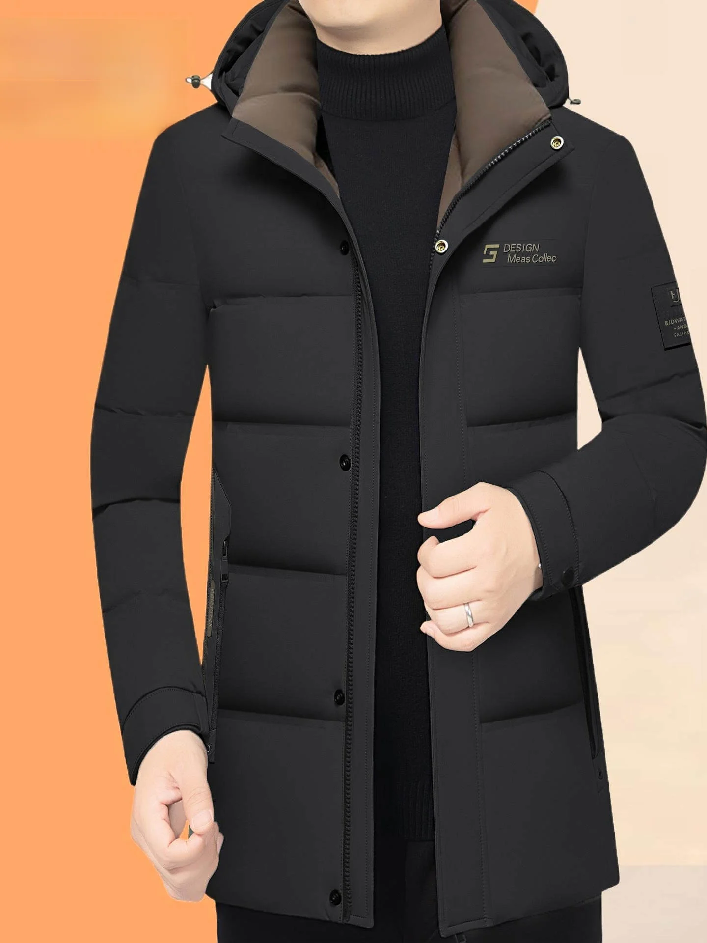 

New Arrival Men's White Goose down Jaet Winter Youth Slim Fit Mid-Length Thiened Hooded Men's Outerwear Casual Sle