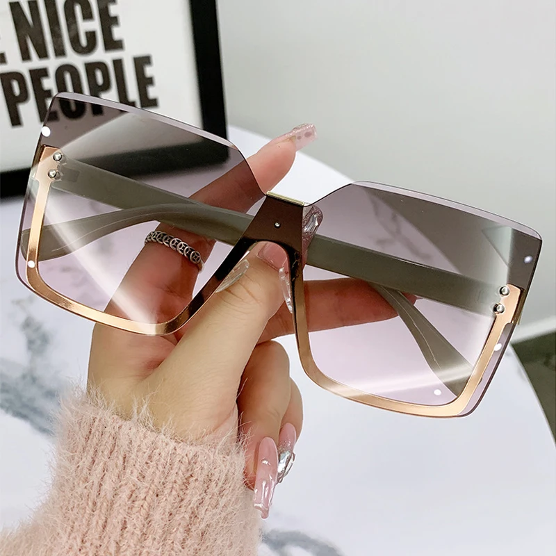 Rimless Sunglasses Women Trendy Vintage Oversized Luxury Lady Shades Eyewear Fashion Design Sun Glasses Brand Gafas De Sol