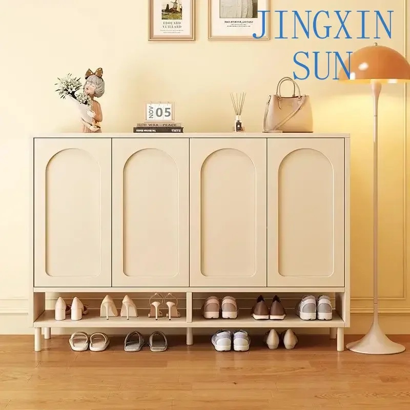 Cream style shoe cabinet ultra-thin indoor entrance cabinet at home door